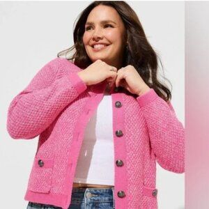 Torrid Knit Pink Cardigan with Pewter Skull Buttons